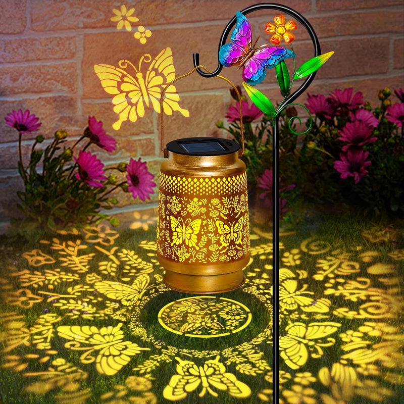 EDOF Christmas Gifts for Women,Butterfly Solar Lanterns Outdoor Waterproof,Garden Decor Gifts for Women Mom Grandma,Hanging Solar Lights with Sheep Hook for Yard Patio Pathway Porch - Image 1